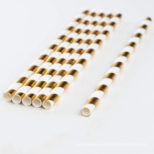 Wholesale Eco-friendly Disposable Gold White Striped Paper Straws for Party Celebration